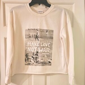 Woodstock Musical Festival Sweatshirt Womens Small Ivory Cream Cropped Pullover